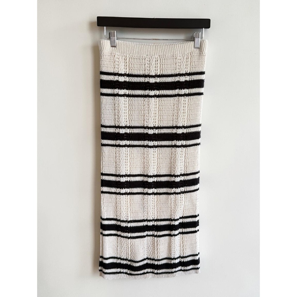 Freshman 1996 Cream Black‎ Striped Knit Midi Skirt Small Crochet Lined Nautical